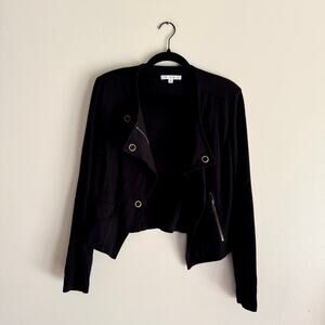 Cabi Black + Gold Grommet Ponte Knit Cropped Moto Jacket Small Edgy Punk